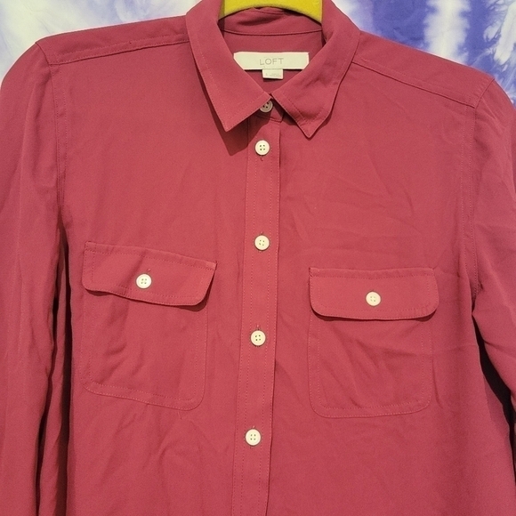 NWOT Women's Maroon Button Up Blouse Long Sleeve Size Small - Picture 7 of 11